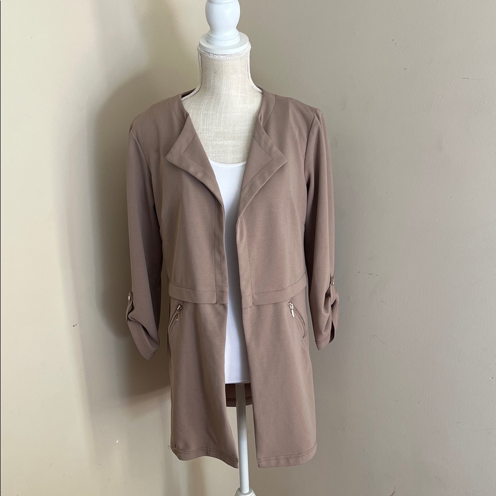 Soho Apparel Taupe Open-Front Trench Coat